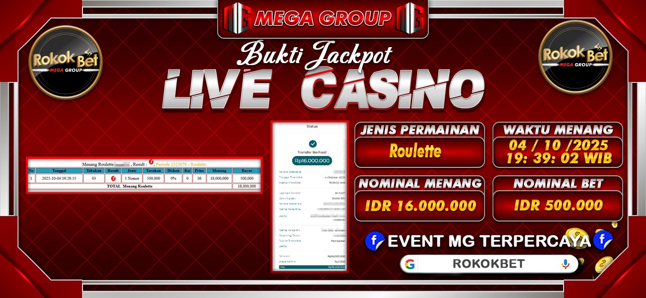 Bukti JP situs Rokokbet hari Sabtu, 04 Oktober 2025