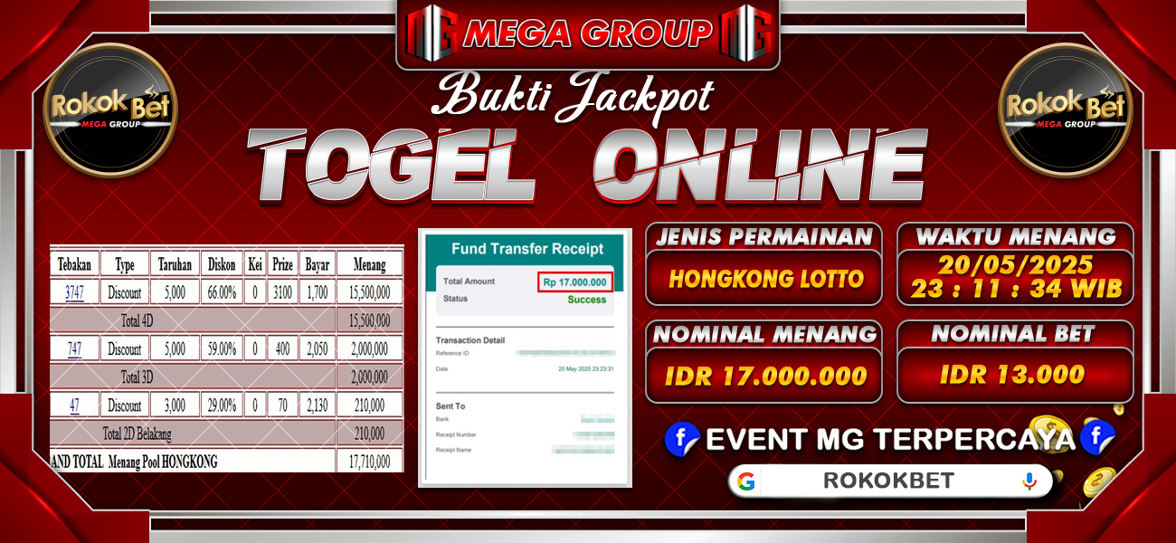 Bukti JP situs Rokokbet hari Rabu, 21 Mei 2025