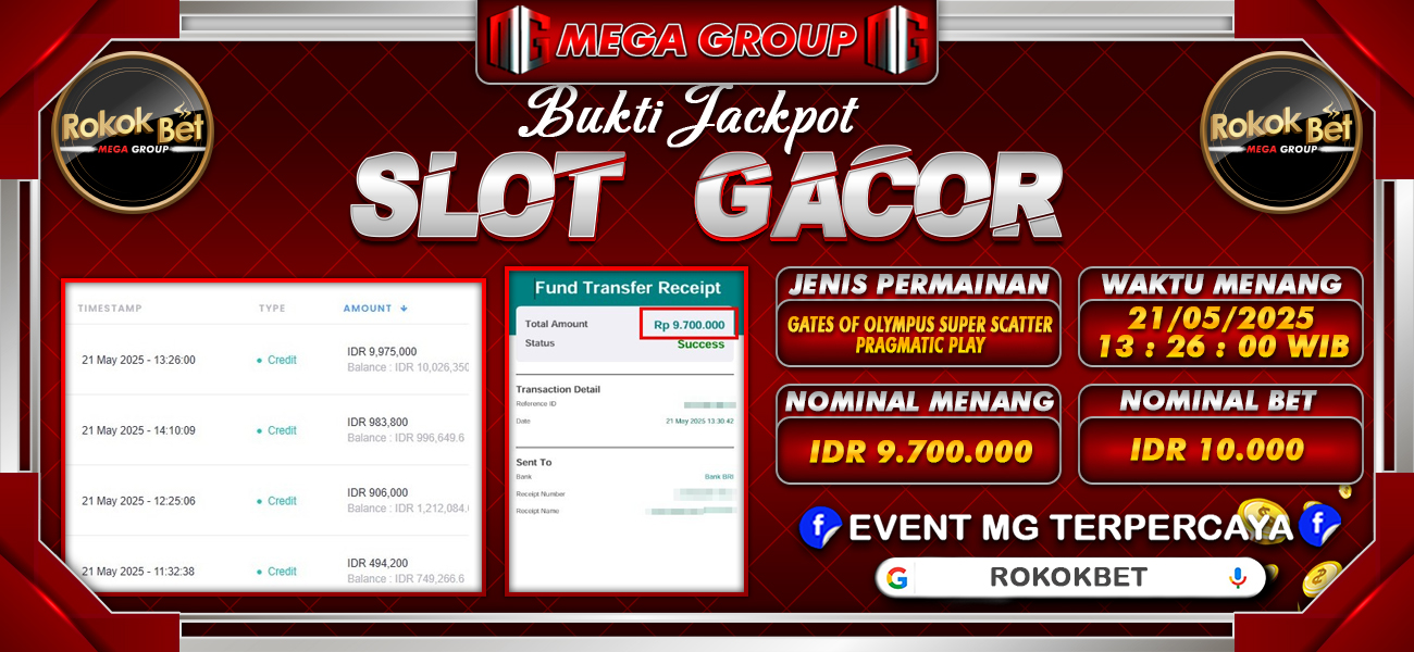 Bukti JP situs Rokokbet hari Rabu, 21 Mei 2025