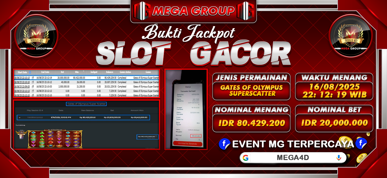 Bukti JP situs Mega4D hari Sabtu, 16 Agustus 2025