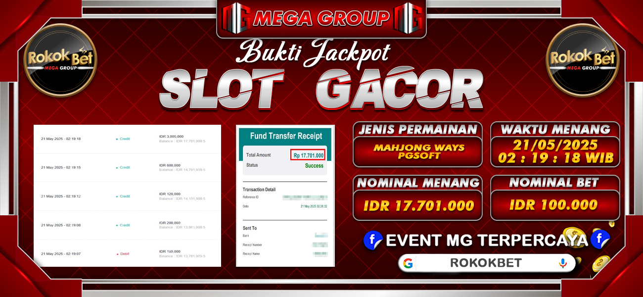 Bukti JP situs Rokokbet hari Rabu, 21 Mei 2025