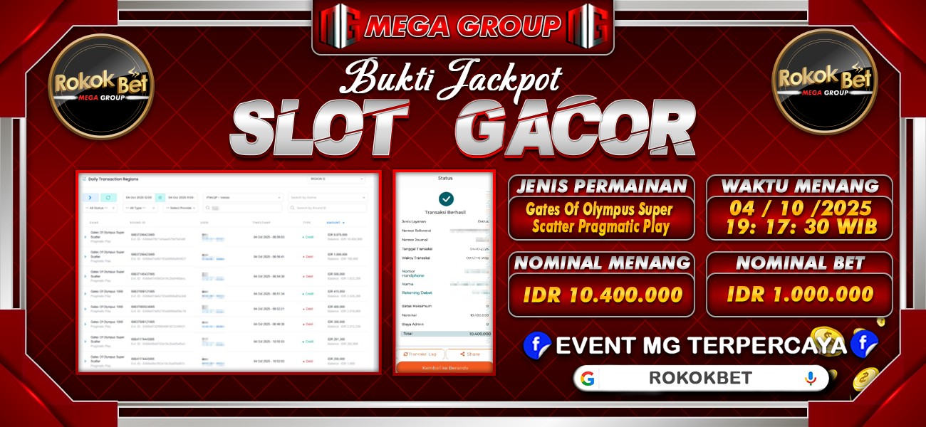 Bukti JP situs Rokokbet hari Sabtu, 04 Oktober 2025