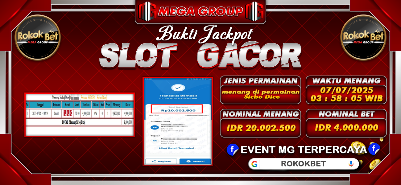 Bukti JP situs Rokokbet hari Senin, 07 Juli 2025