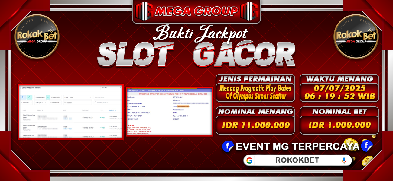 Bukti JP situs Rokokbet hari Senin, 07 Juli 2025