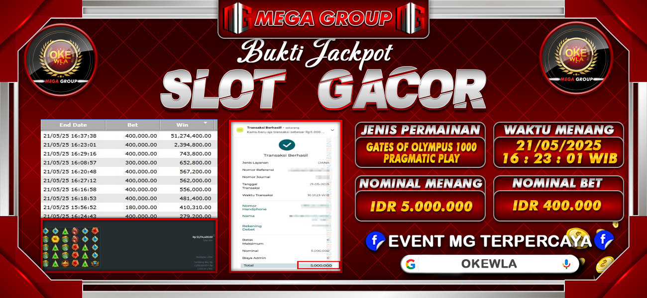 Bukti JP situs Okewla hari Rabu, 21 Mei 2025