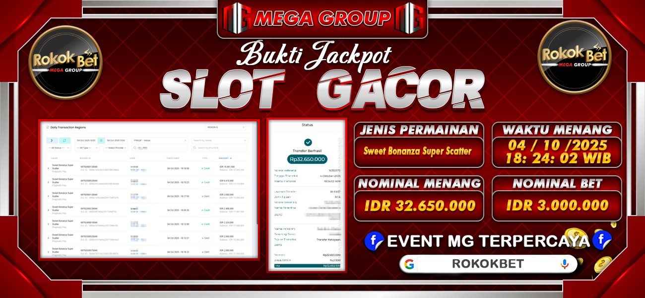 Bukti JP situs Rokokbet hari Sabtu, 04 Oktober 2025