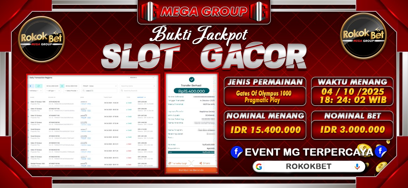 Bukti JP situs Rokokbet hari Sabtu, 04 Oktober 2025