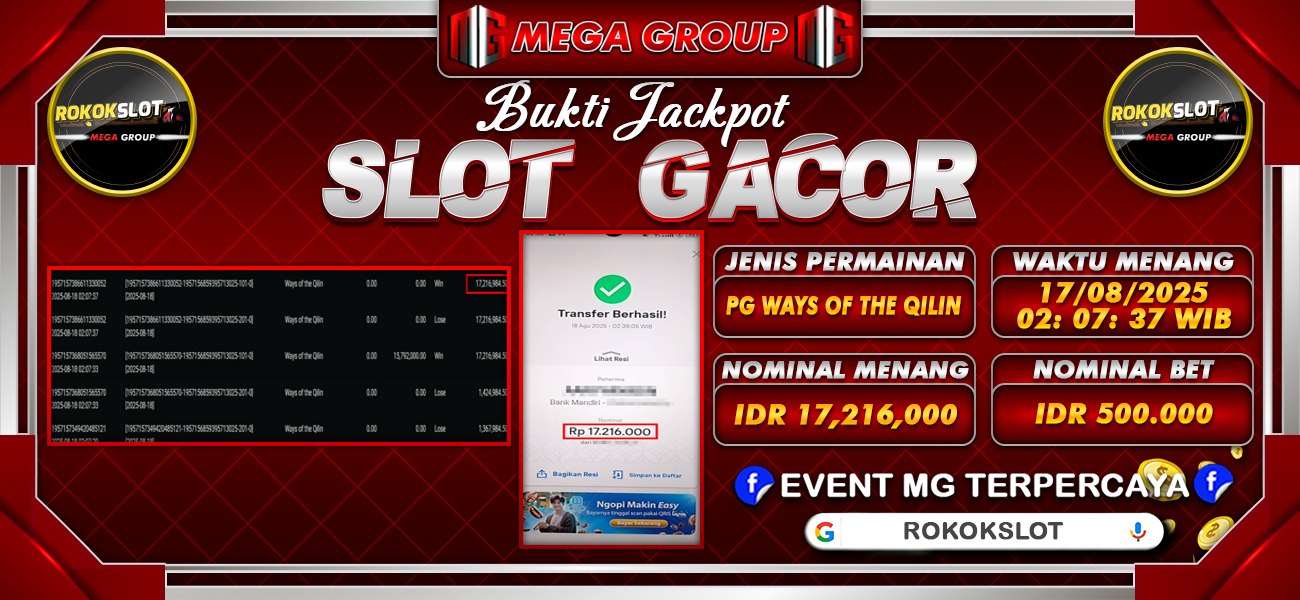 Bukti JP situs Rokokslot hari Minggu, 17 Agustus 2025