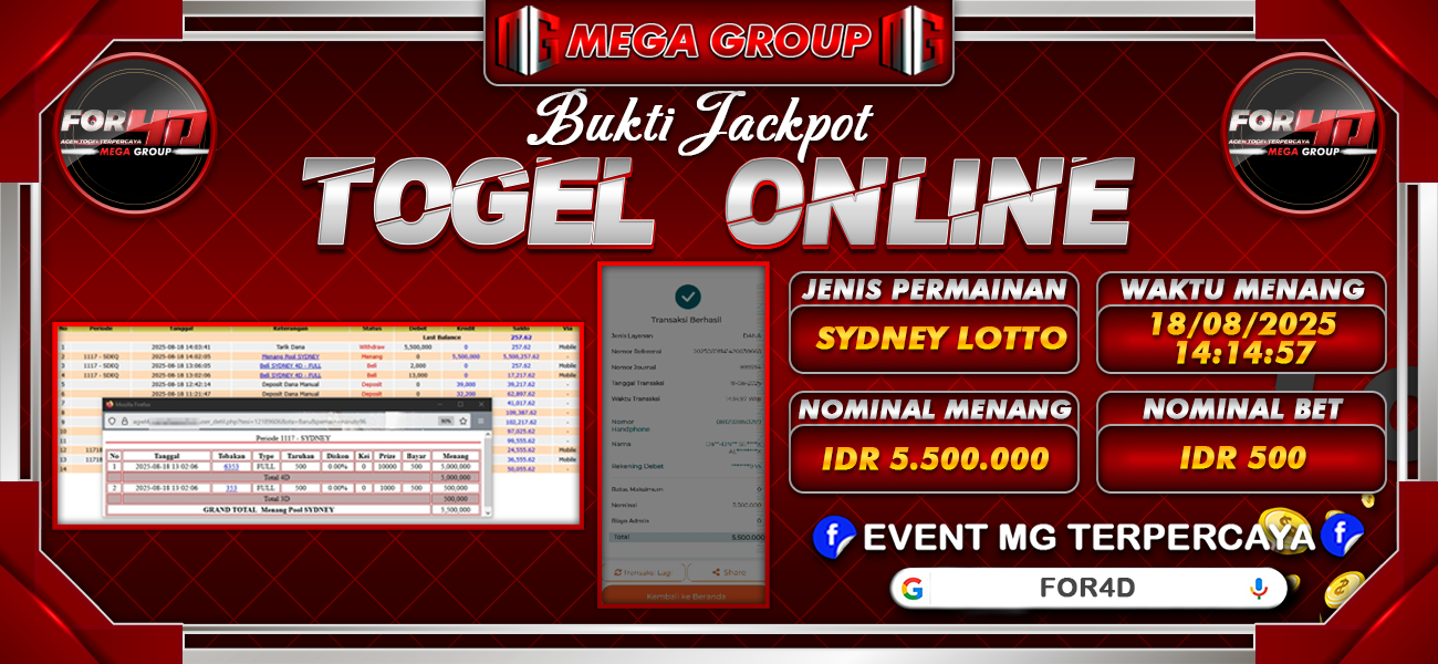Bukti JP situs For4D hari Senin, 18 Agustus 2025