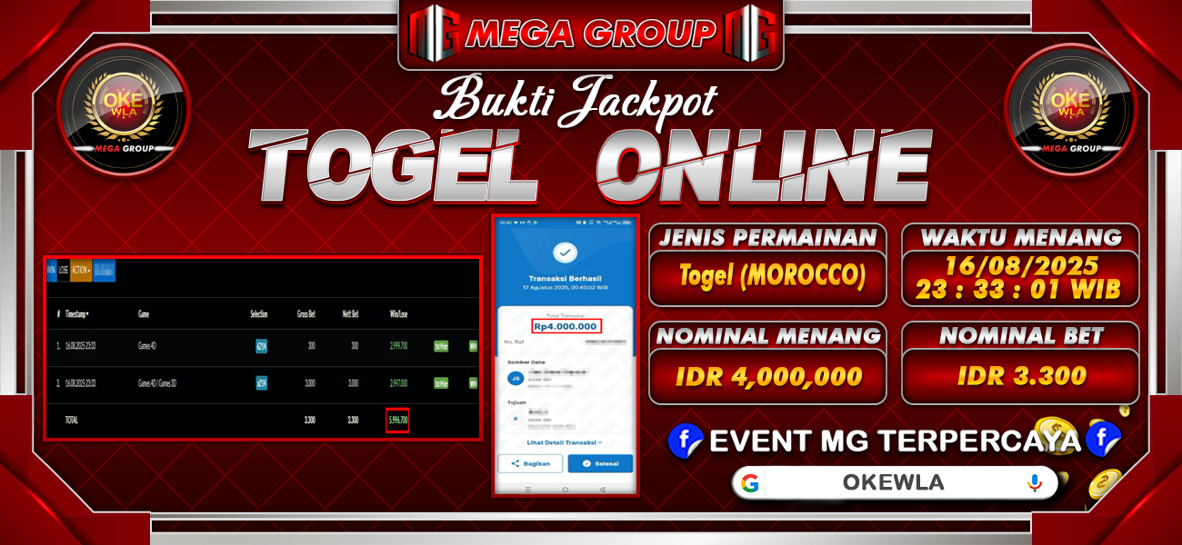 Bukti JP situs Okewla hari Sabtu, 16 Agustus 2025