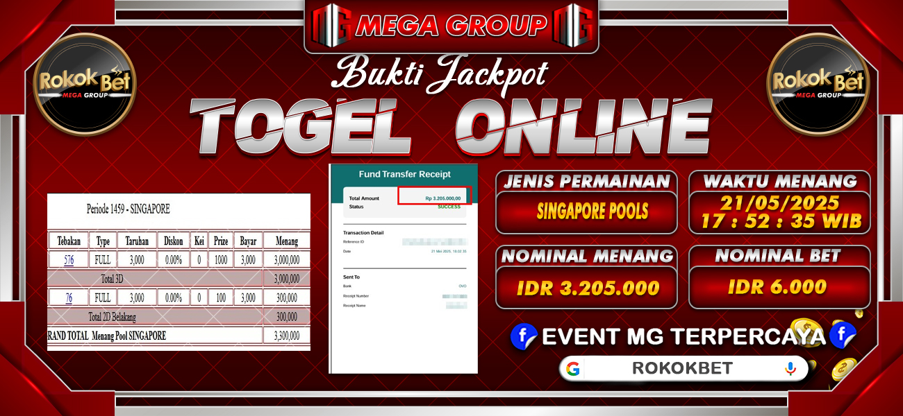 Bukti JP situs Rokokbet hari Rabu, 21 Mei 2025