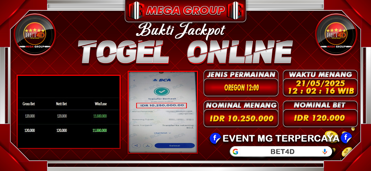 Bukti JP situs Bet4D hari Rabu, 21 Mei 2025