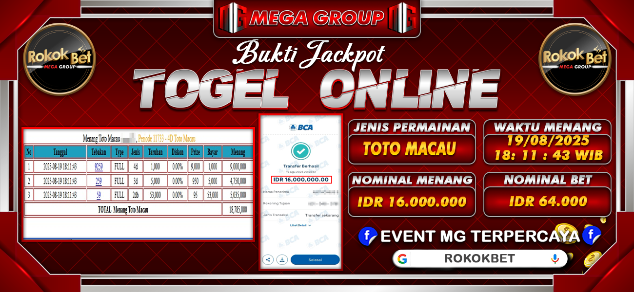 Bukti JP situs Rokokbet hari Selasa, 19 Agustus 2025