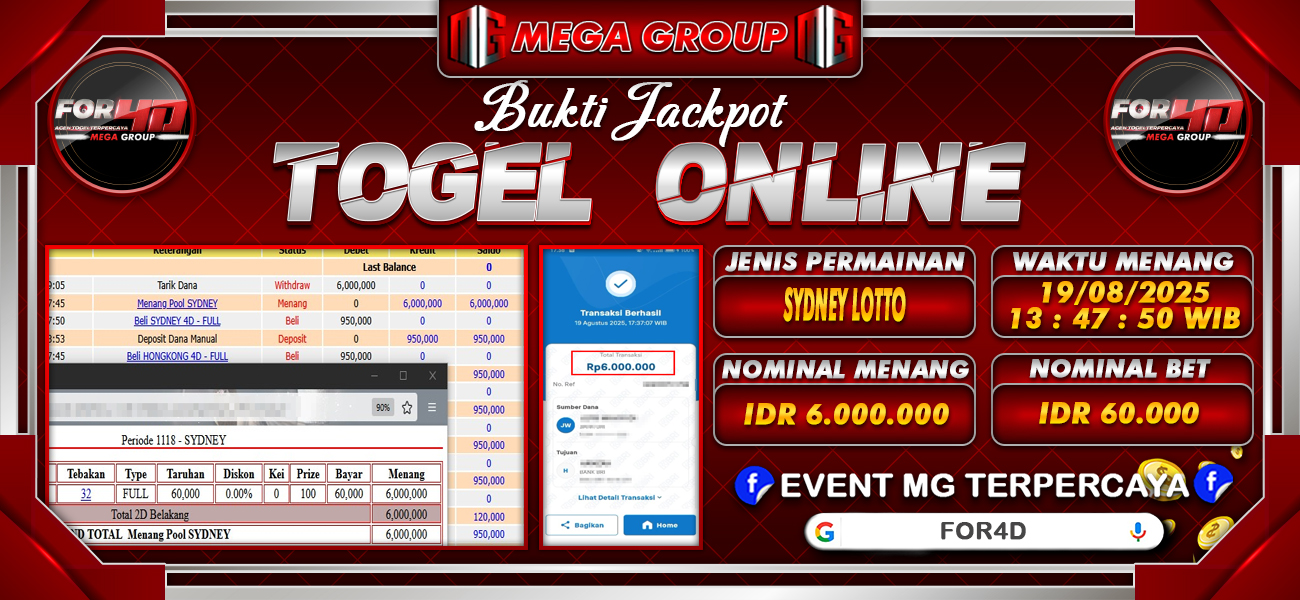 Bukti JP situs For4D hari Selasa, 19 Agustus 2025