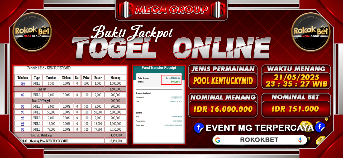 Bukti JP situs Rokokbet hari Kamis, 22 Mei 2025