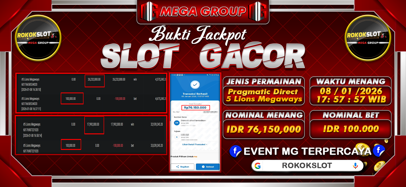 Bukti JP situs Rokokslot hari Kamis, 08 Januari 2026