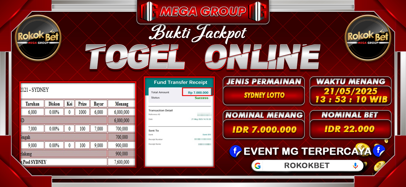 Bukti JP situs Rokokbet hari Rabu, 21 Mei 2025
