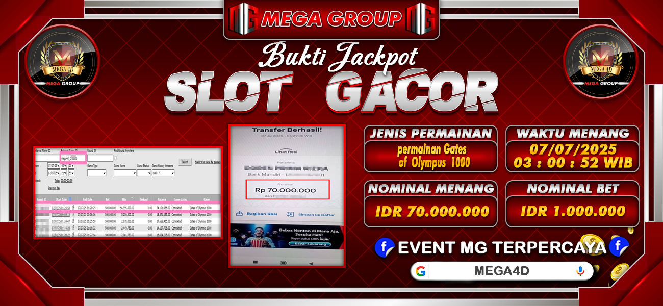 Bukti JP situs Mega4D hari Senin, 07 Juli 2025