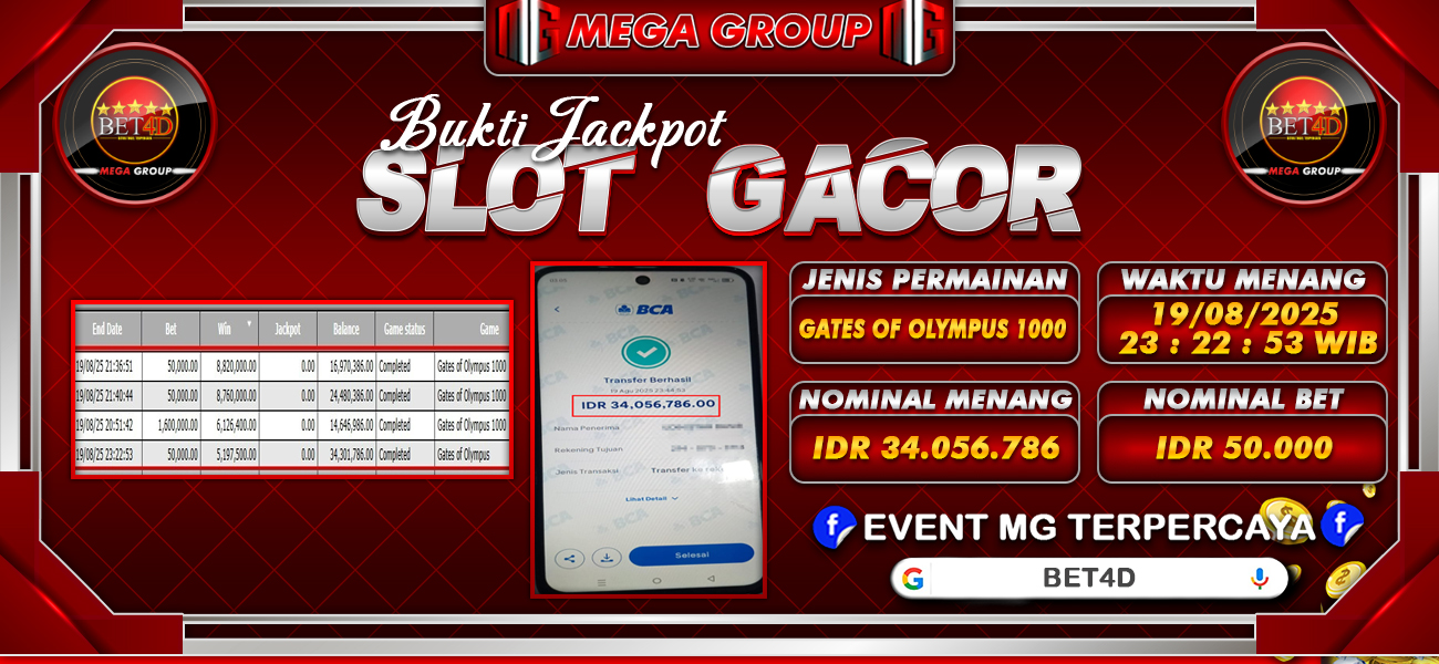 Bukti JP situs Bet4D hari Rabu, 20 Agustus 2025